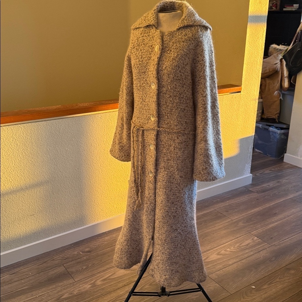 Handmade one of a kind knit Long Gray Coat duster sweater - Picture 11 of 11